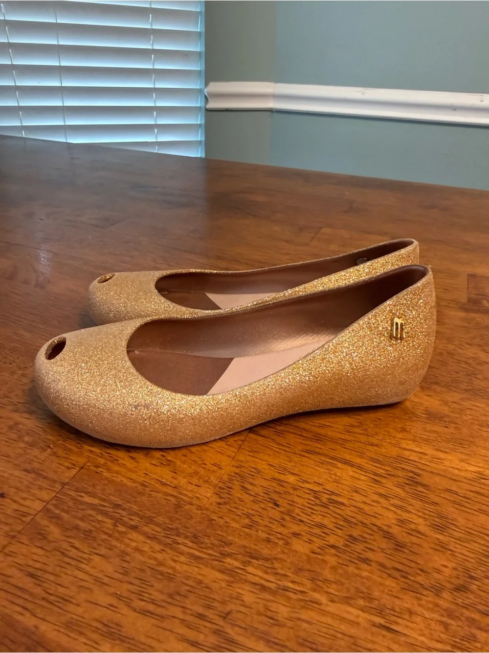 Mini Melissa Ultragirl Basic Girls Gold Glitter Jelly Ballet Flats Size 13